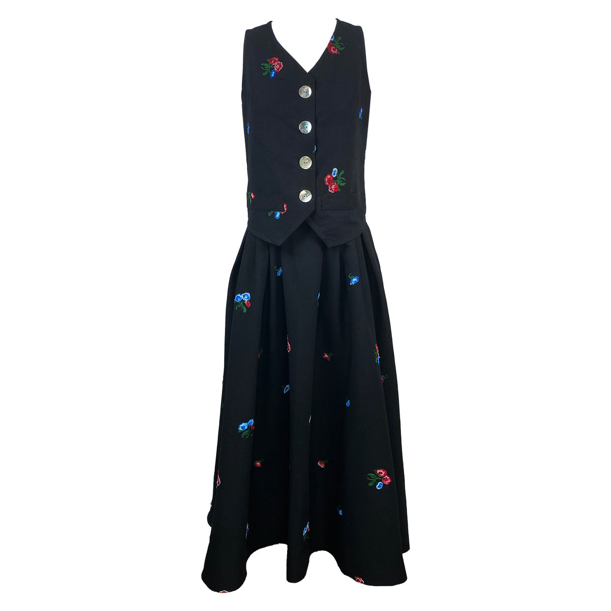 Cotton Embroidery Vest and Maxi Skirt