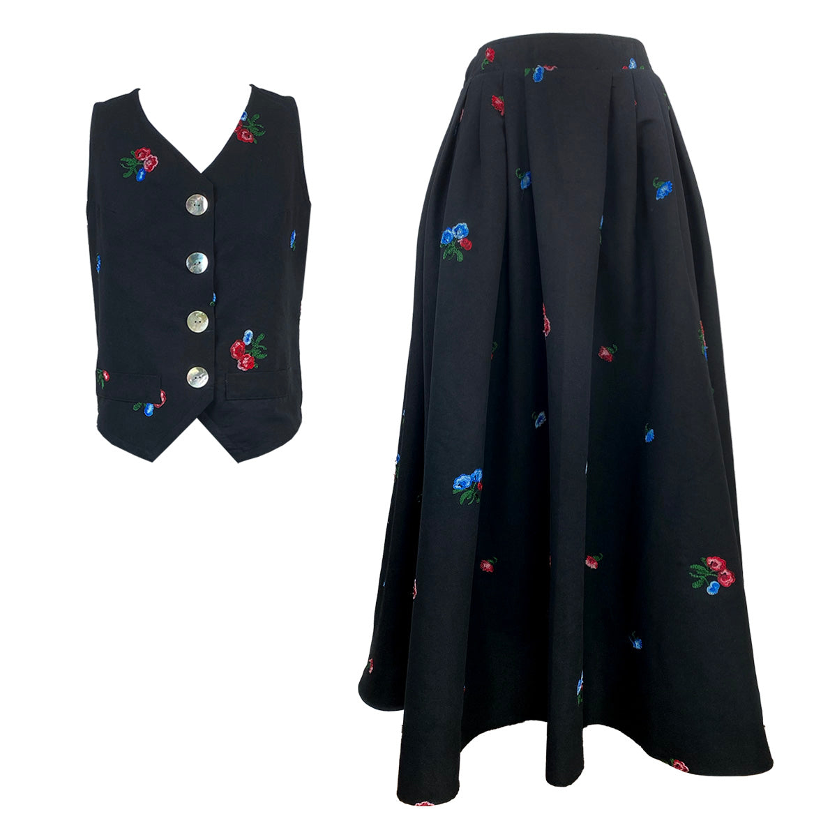 Cotton Embroidery Vest and Maxi Skirt