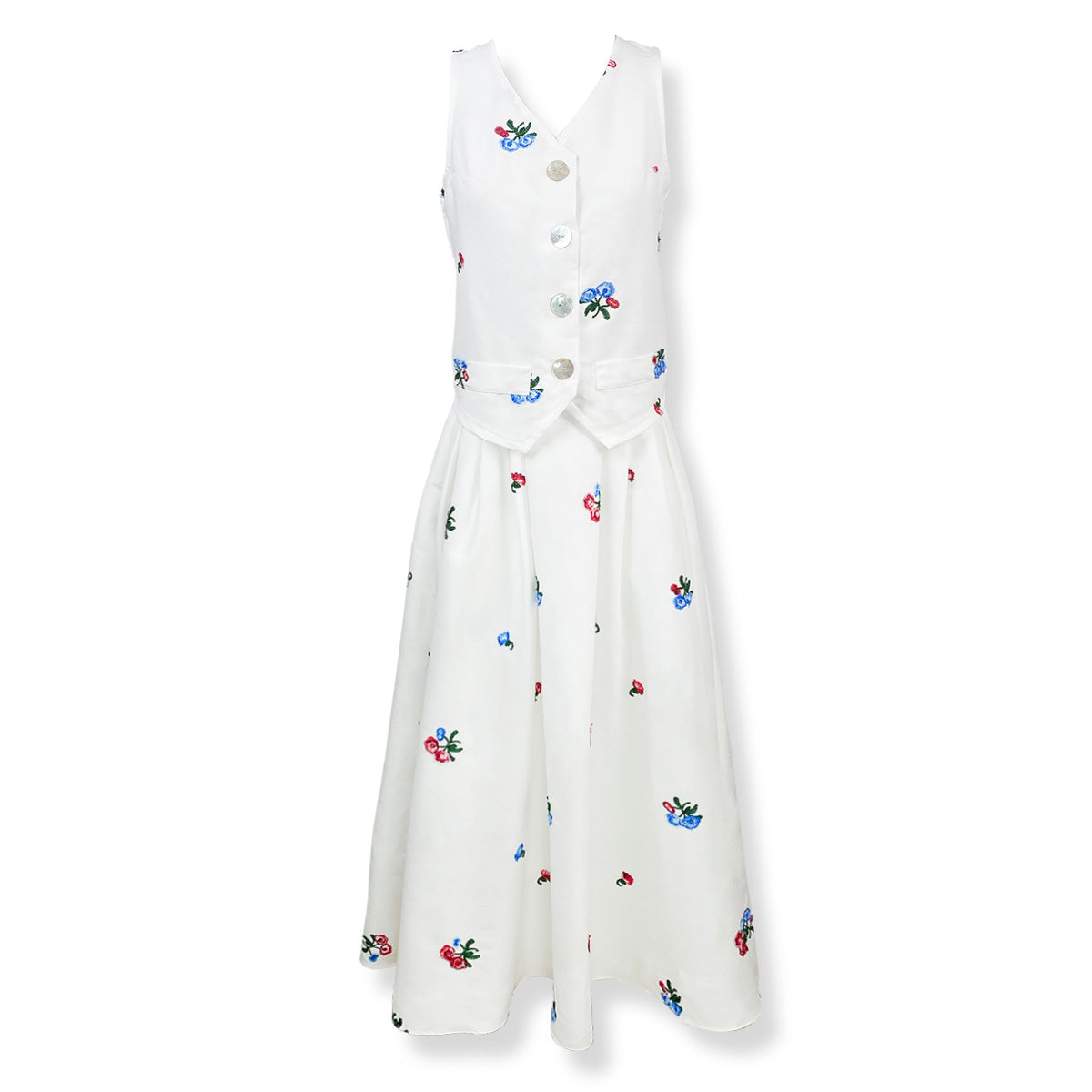 Cotton Embroidery Vest and Maxi Skirt