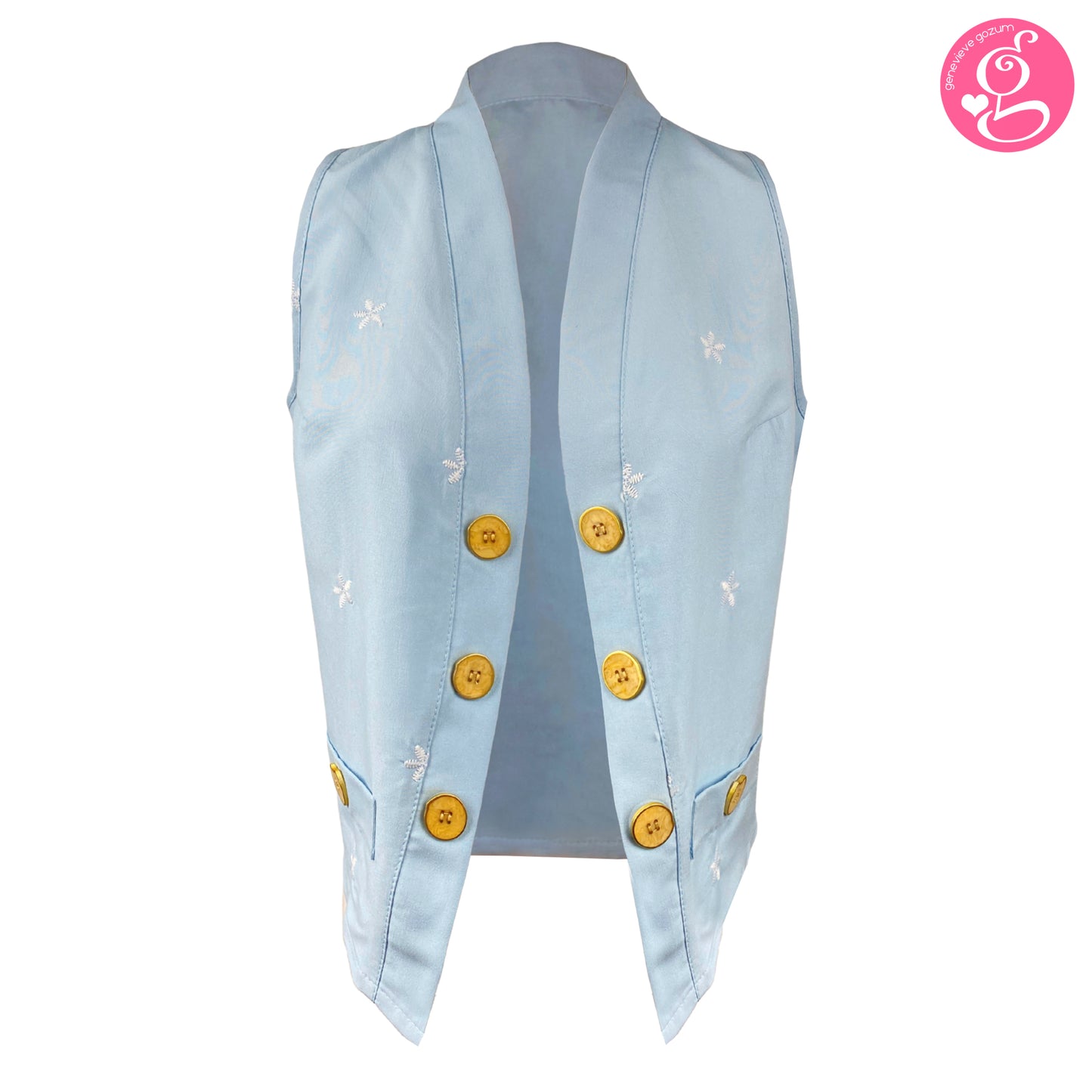 Cotton Embroidery Open Vest and Walking Shorts Set