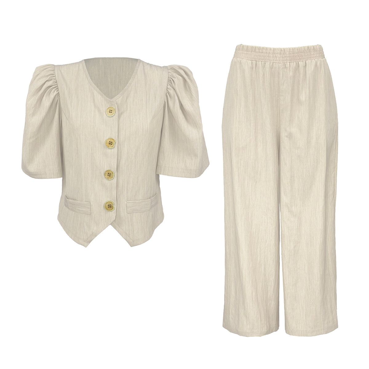 Textured Linen Filipiniana V Neck Blouse and Pants