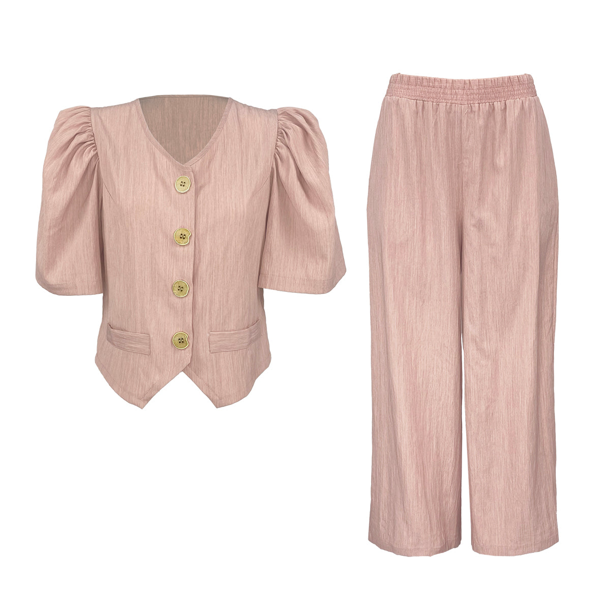 Textured Linen Filipiniana V Neck Blouse and Pants