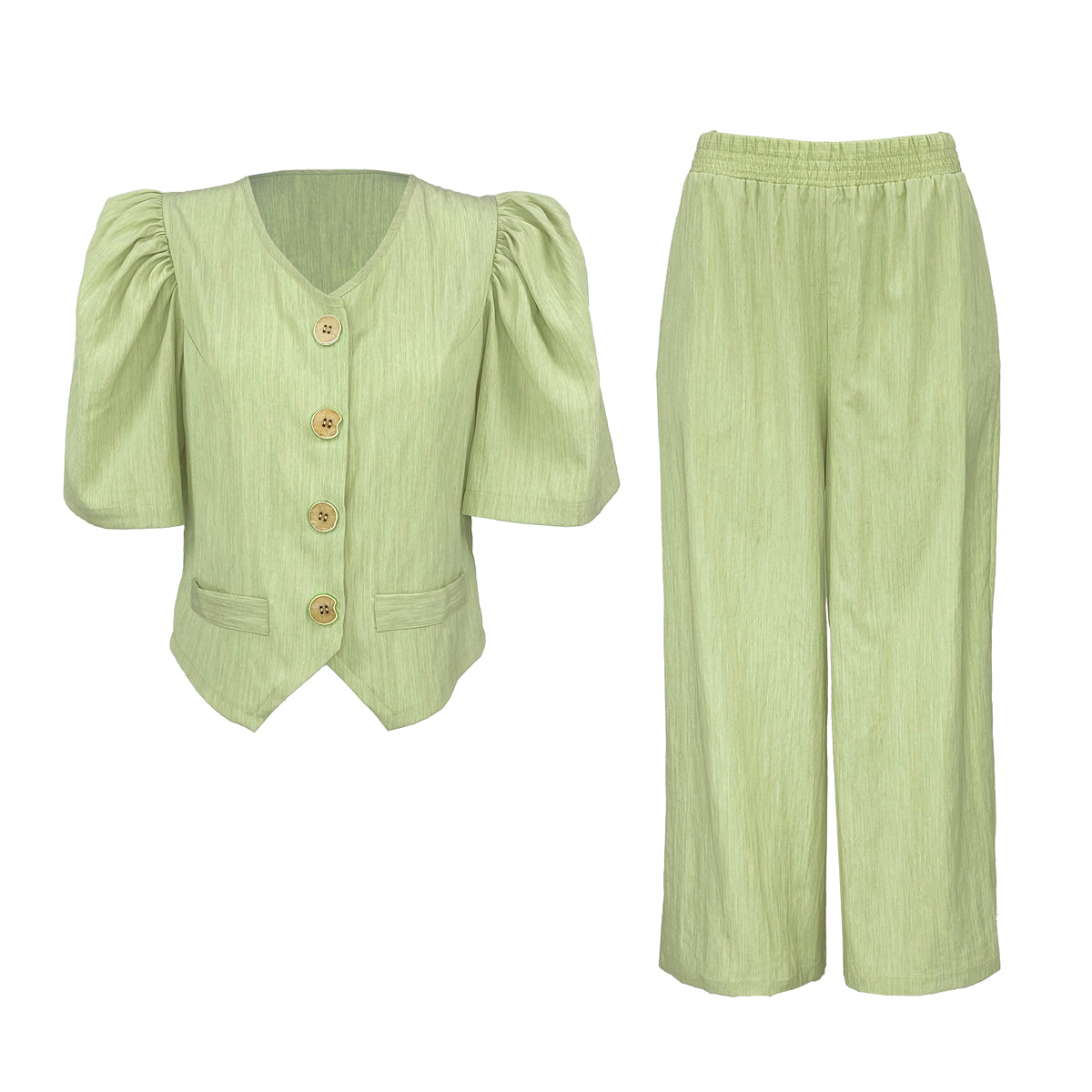 Textured Linen Filipiniana V Neck Blouse and Pants