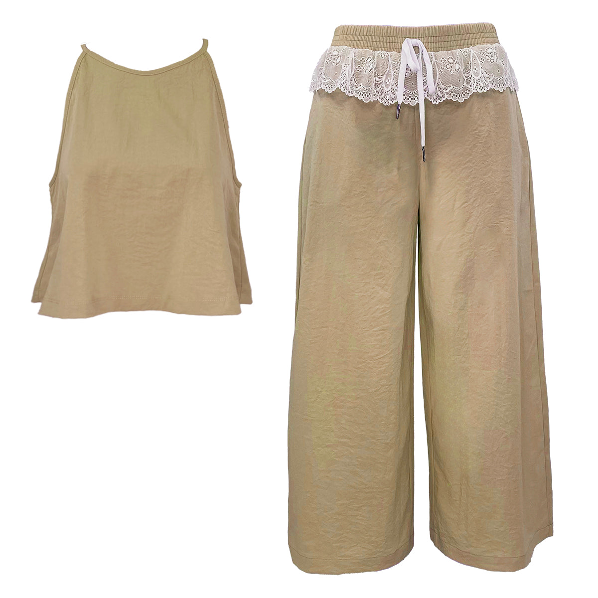 Lace Up Wide Leg Pants and Halter Top Set