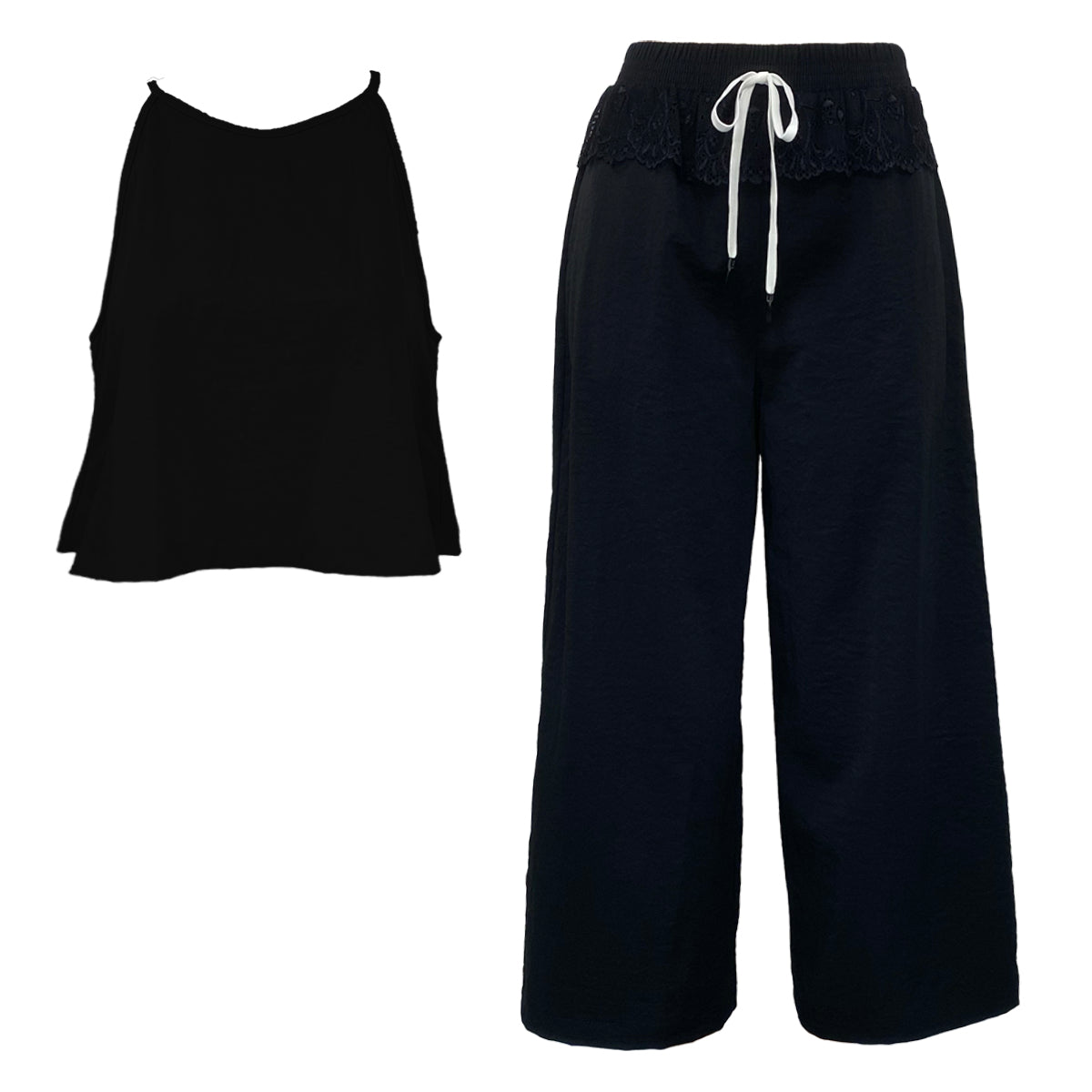 Lace Up Wide Leg Pants and Halter Top Set