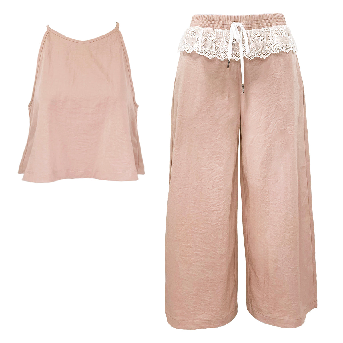 Lace Up Wide Leg Pants and Halter Top Set