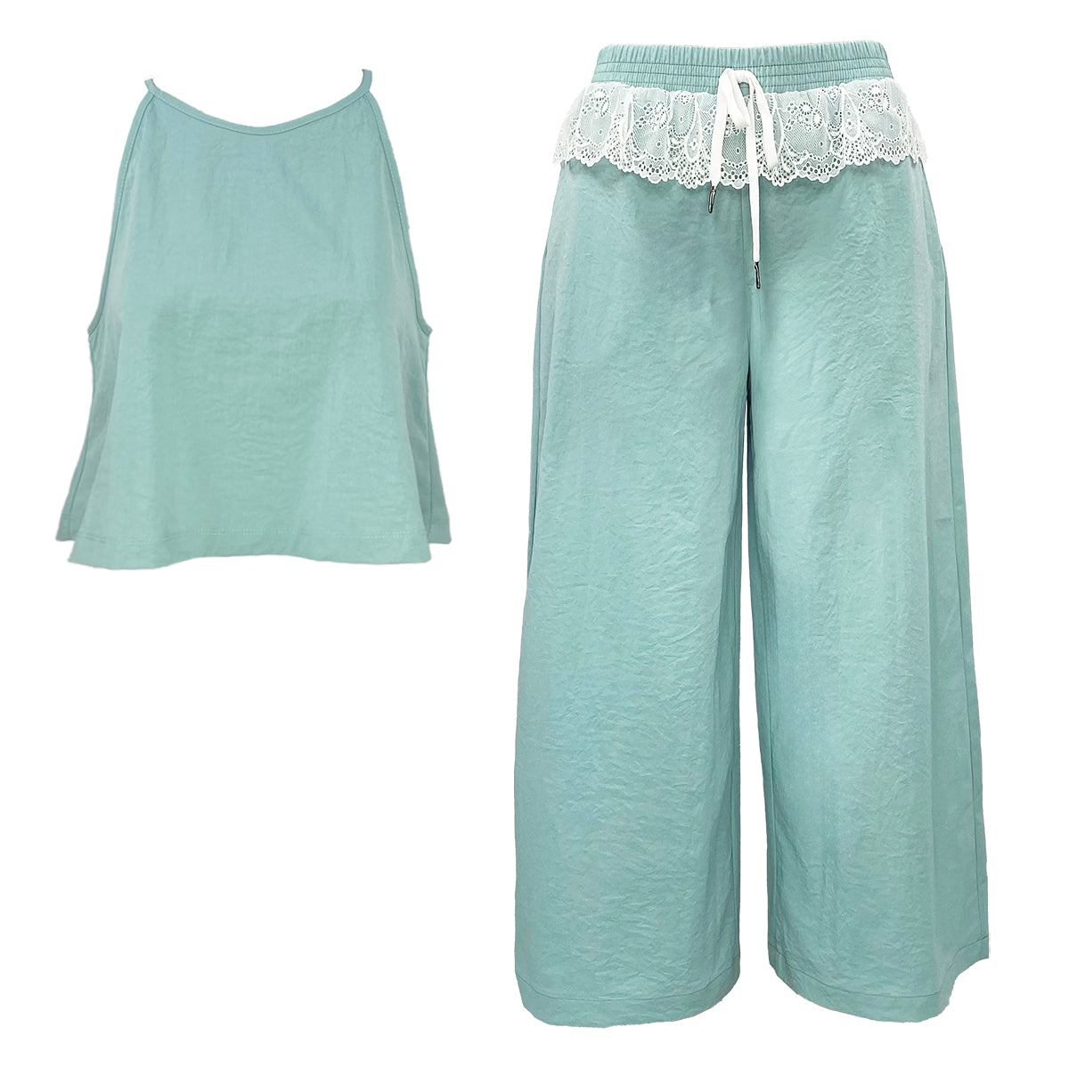Lace Up Wide Leg Pants and Halter Top Set