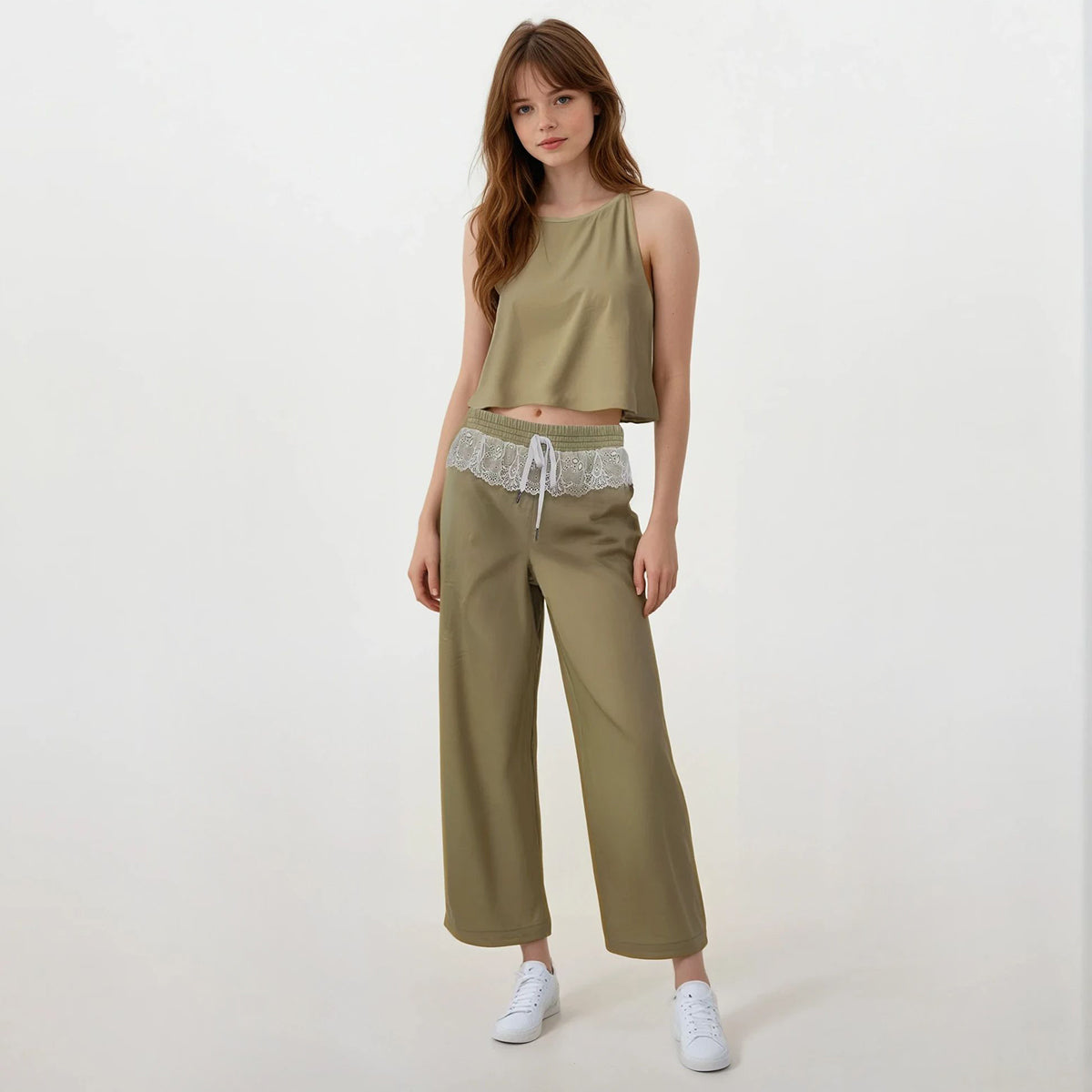 Lace Up Wide Leg Pants and Halter Top Set