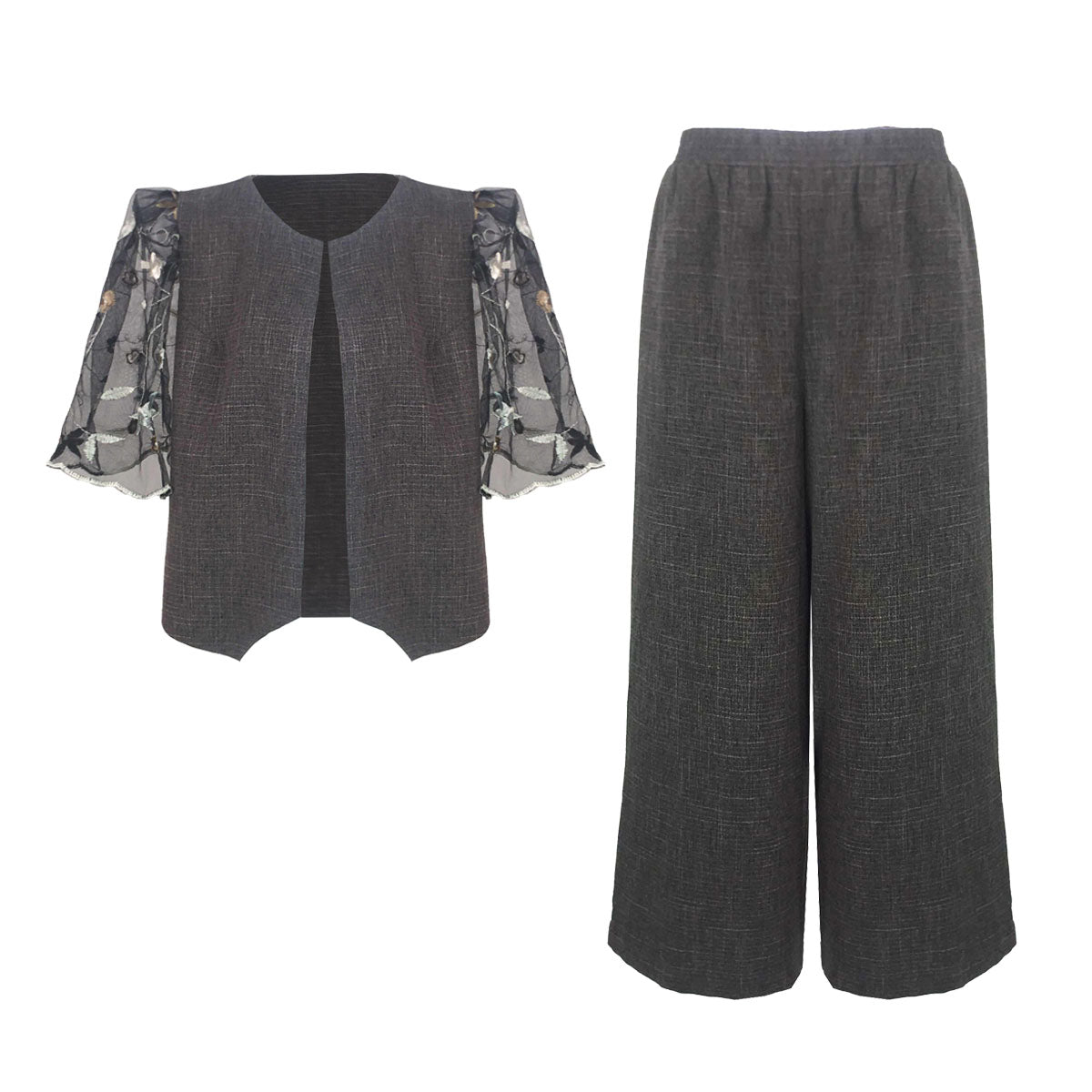 Linen Blend Sweet Vines Combo Modern Filipiniana Pants and Blouse Set