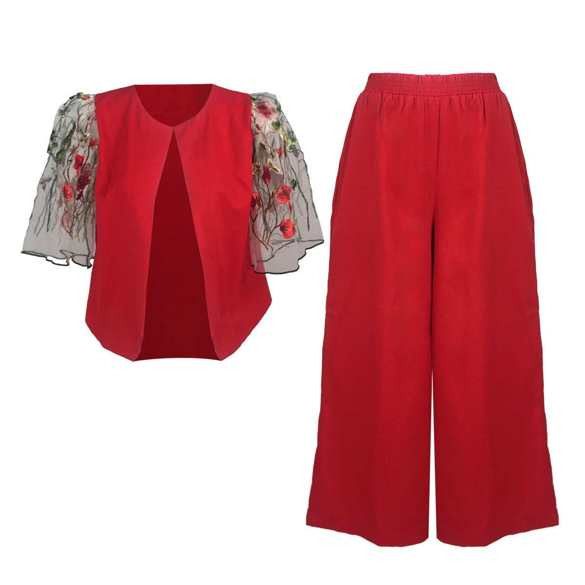 Linen Blend Sweet Vines Combo Modern Filipiniana Pants and Blouse Set
