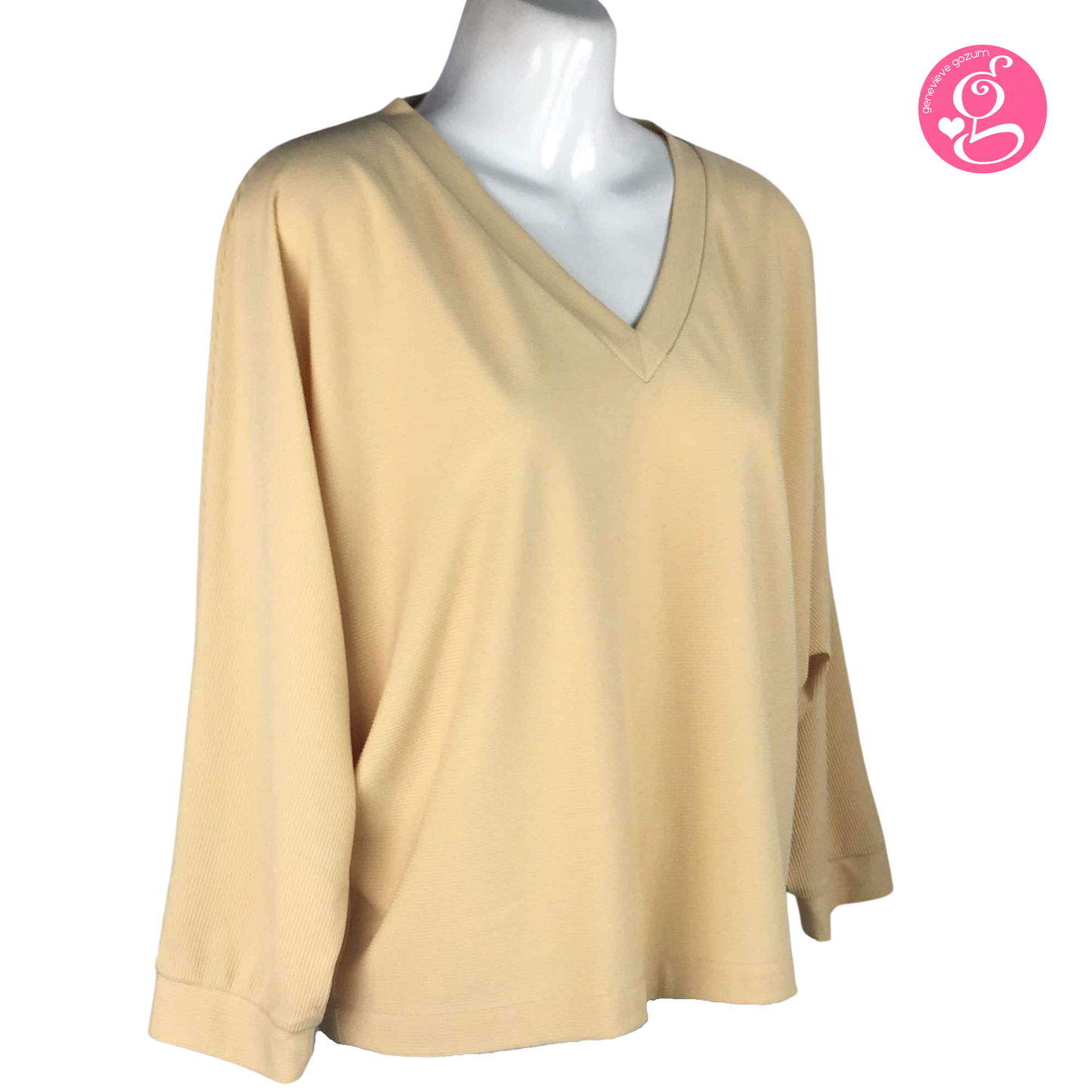 Genevieve Gozum Pullover Blouse with Dolman Sleeves & V Neck