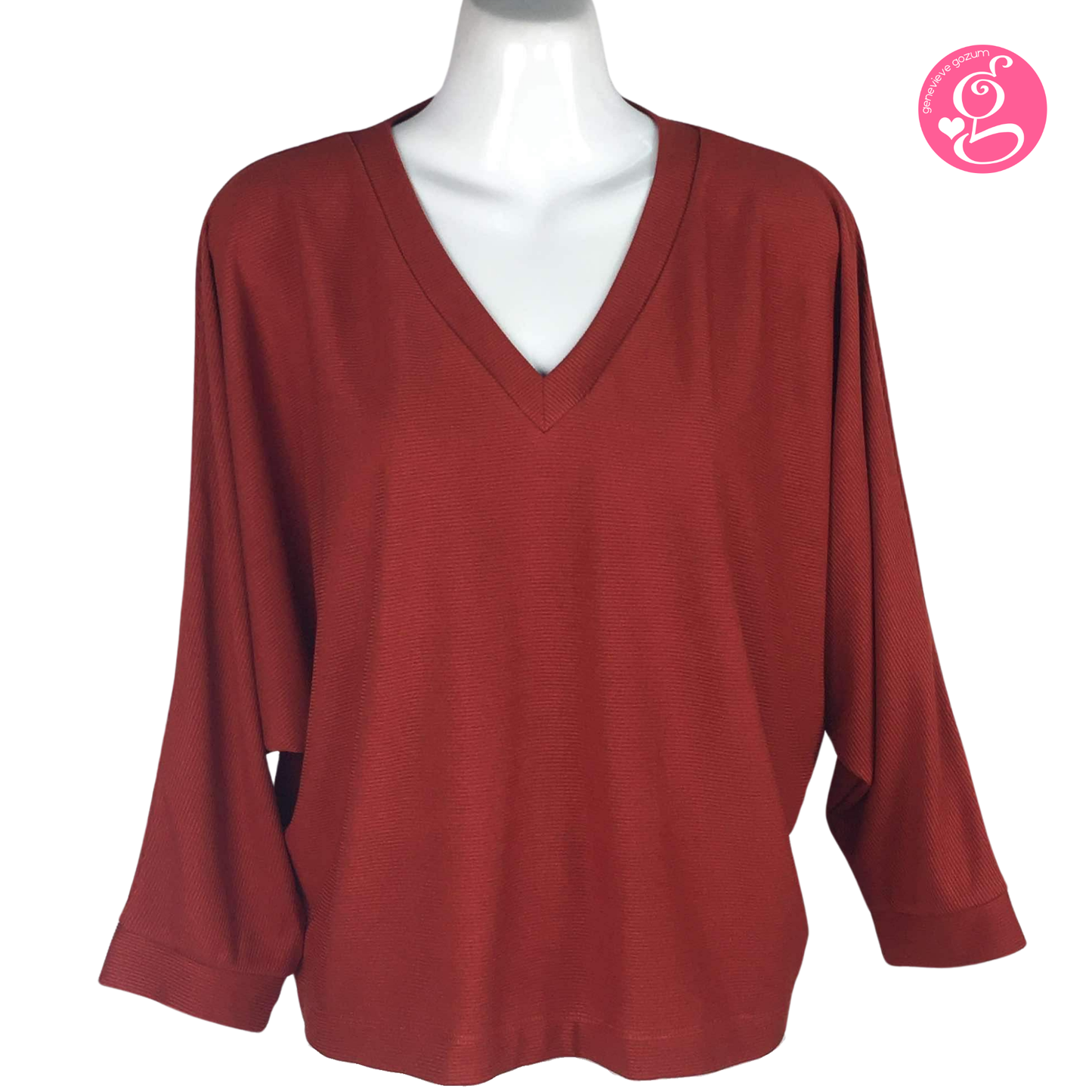 Genevieve Gozum Pullover Blouse with Dolman Sleeves & V Neck