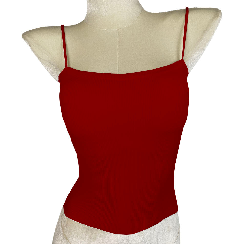 Seamless Straight Spaghetti Tank Top with Built in Bust Pads