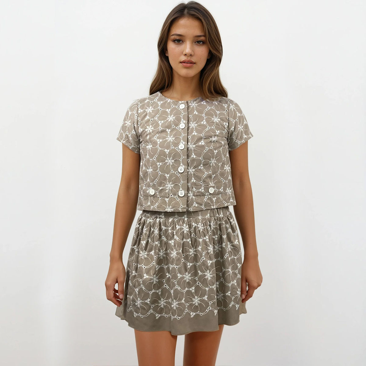 Gabriel Button Down Set Mini Skirt