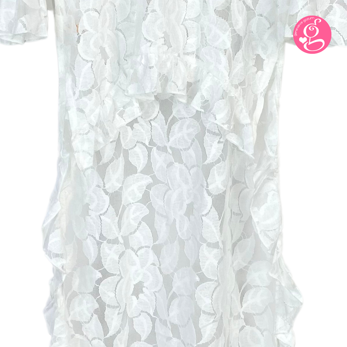 Genevieve Gozum Wildflower Lace High Low Tunic with Tie Neck