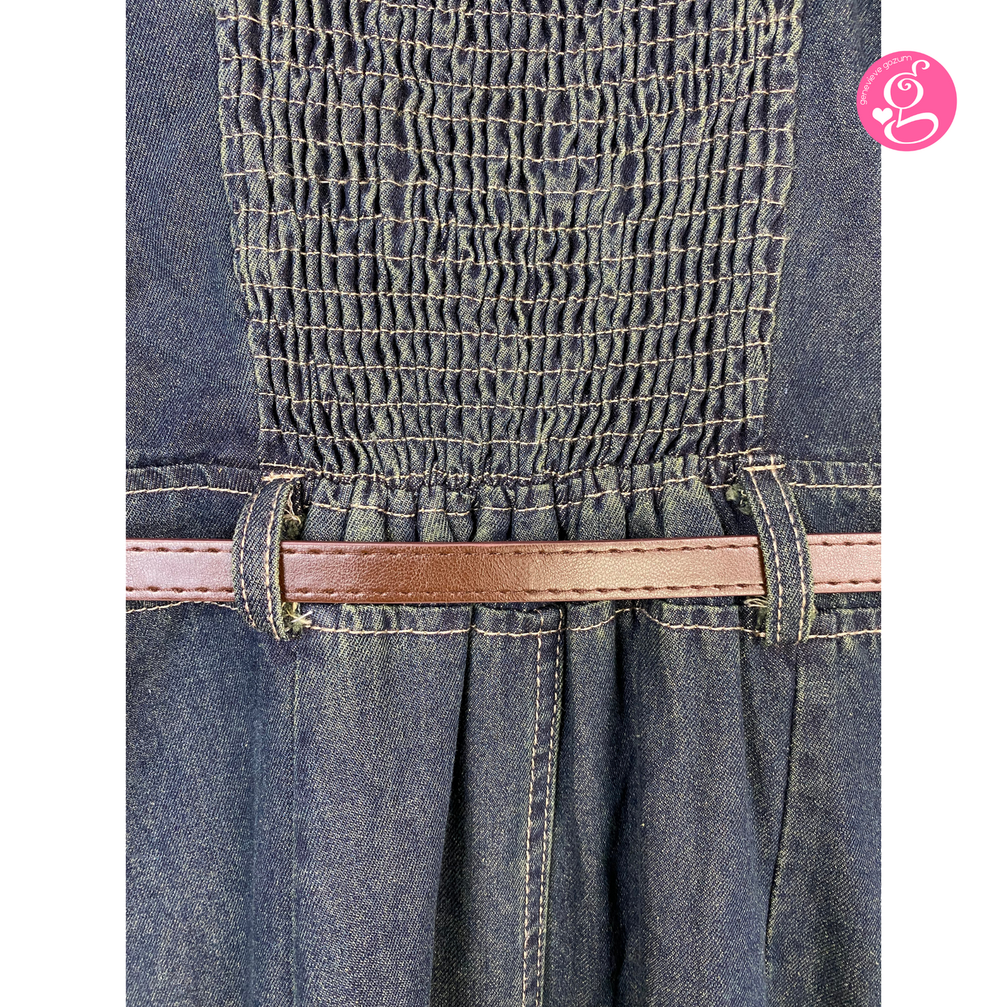 Sweet Denim Dress With Leatherette & Belt Detail
