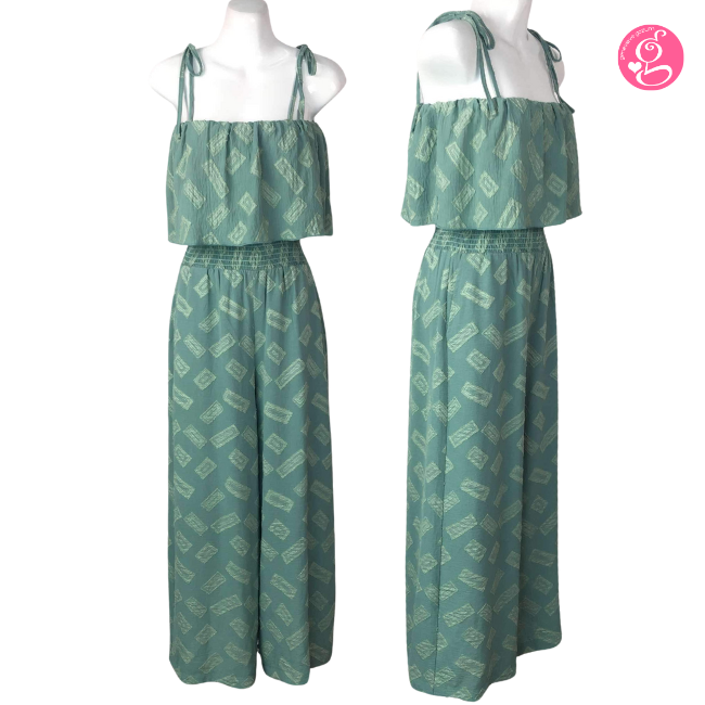 Linen Blend Jacquard Cape Jumpsuit