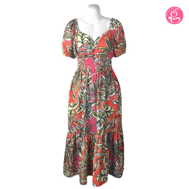 Organic Pastel & Blooms Sweetheart Maxi Dress Tropical Palm