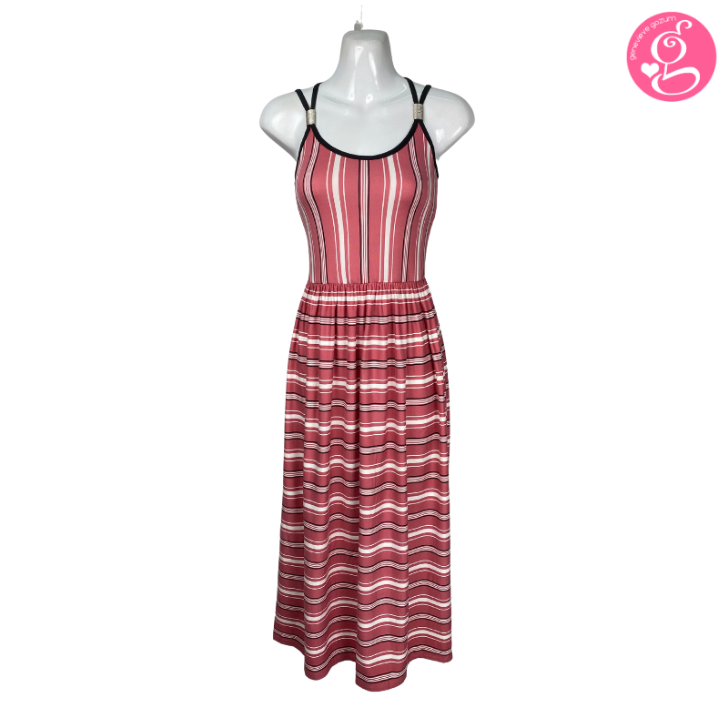 Ultimate Spaghetti Double Strap Nautical Stripes Dress with Rope Bead