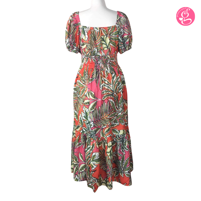Organic Pastel & Blooms Sweetheart Maxi Dress Tropical Palm