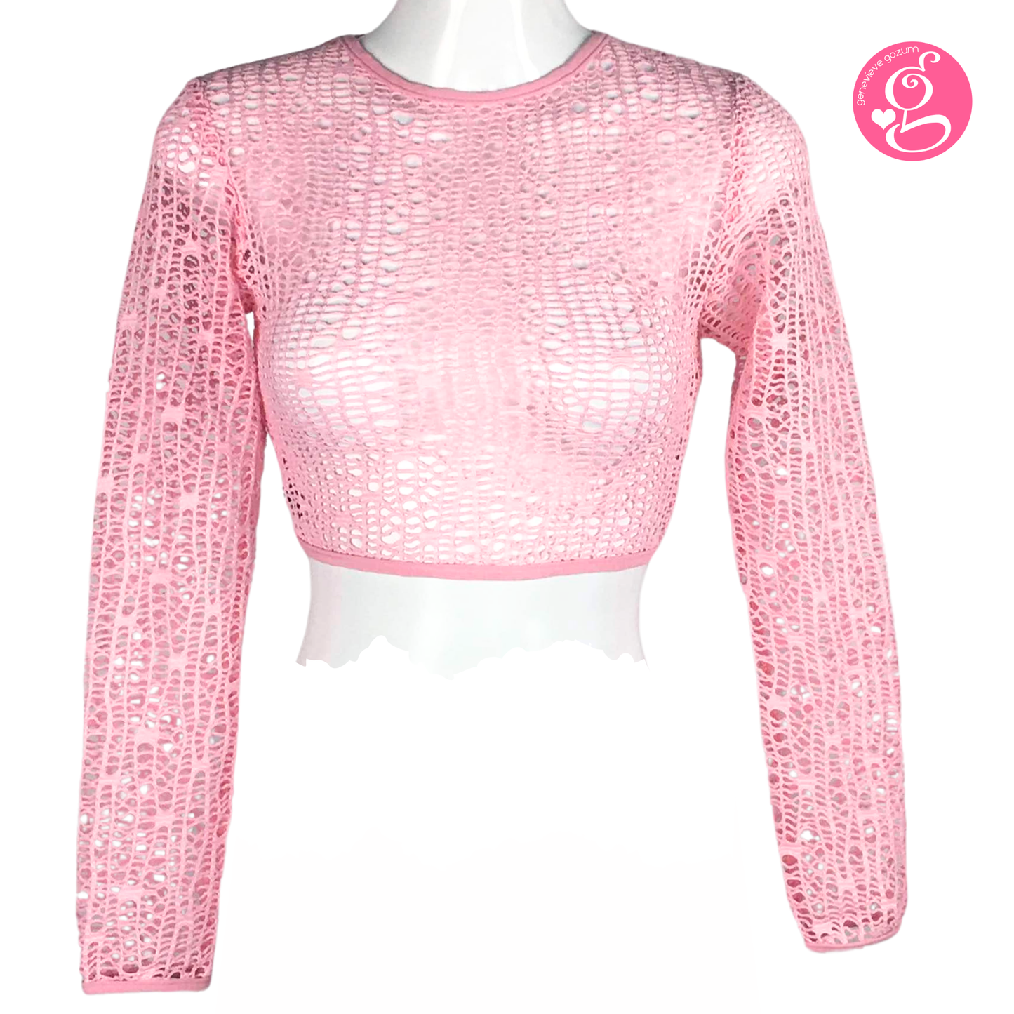 Genevieve Gozum Hollow Net Long Sleeve Crop Top