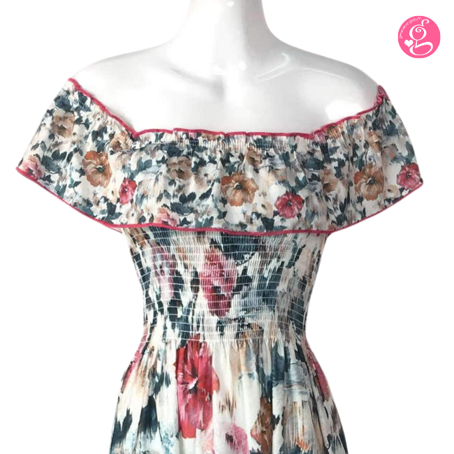 Giselle Maxi Dress in Green & Red Floral Print