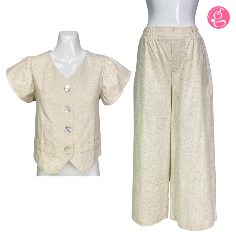 Organic Linen Butterfly Sleeves Vest & Pants Set