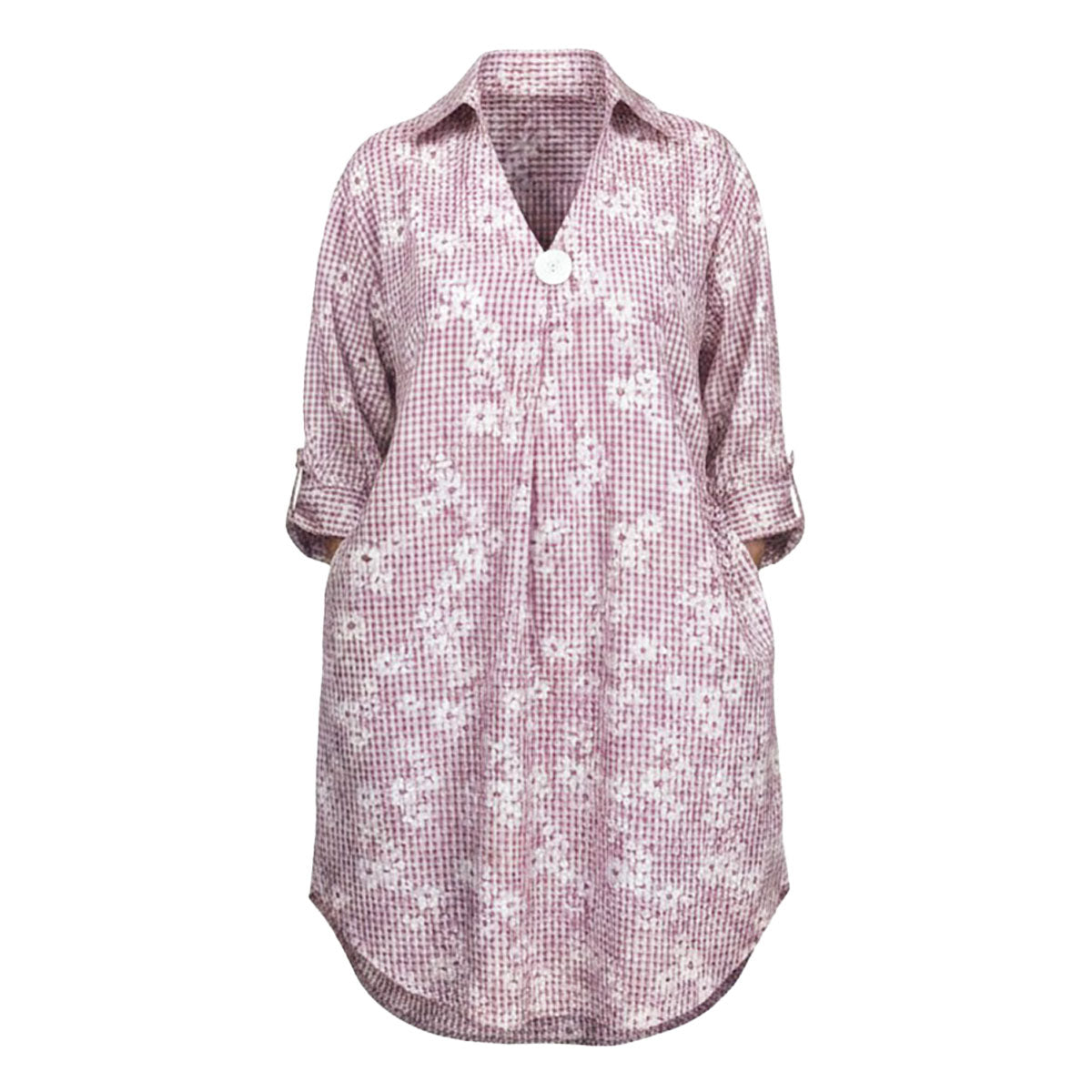 Candy Checkered & Floral Shirt Dress