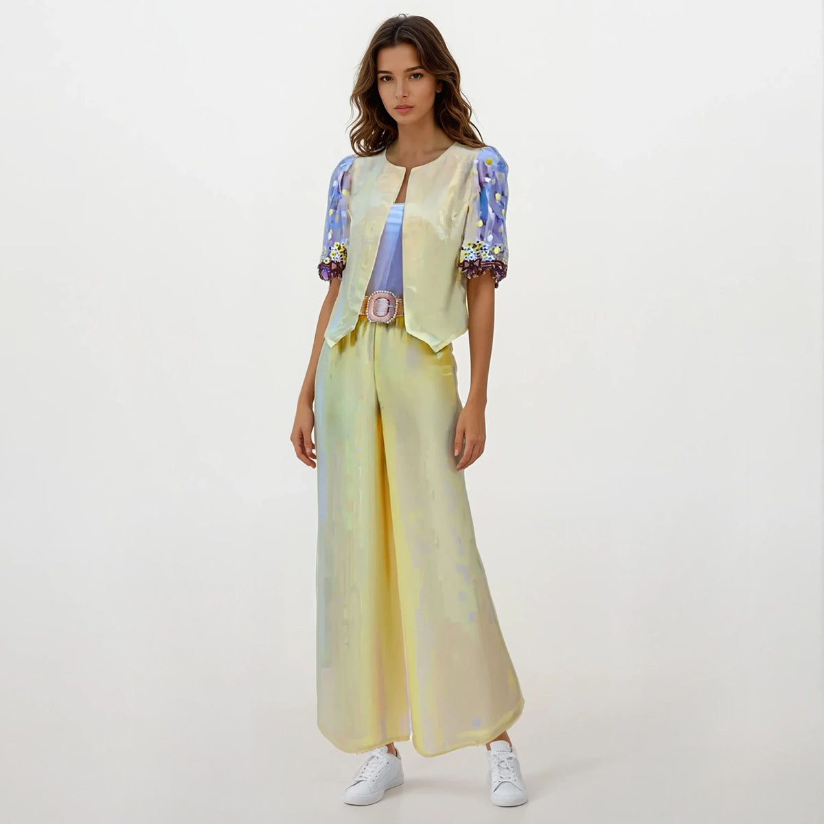 Linen Blend Sweet Vines Combo Modern Filipiniana Pants and Blouse Set