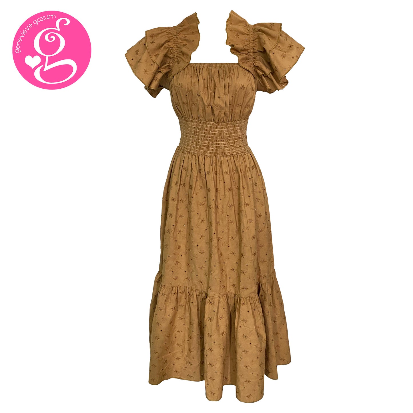 Cotton Eyelet Luna Double Sleeves Ruffles Dress