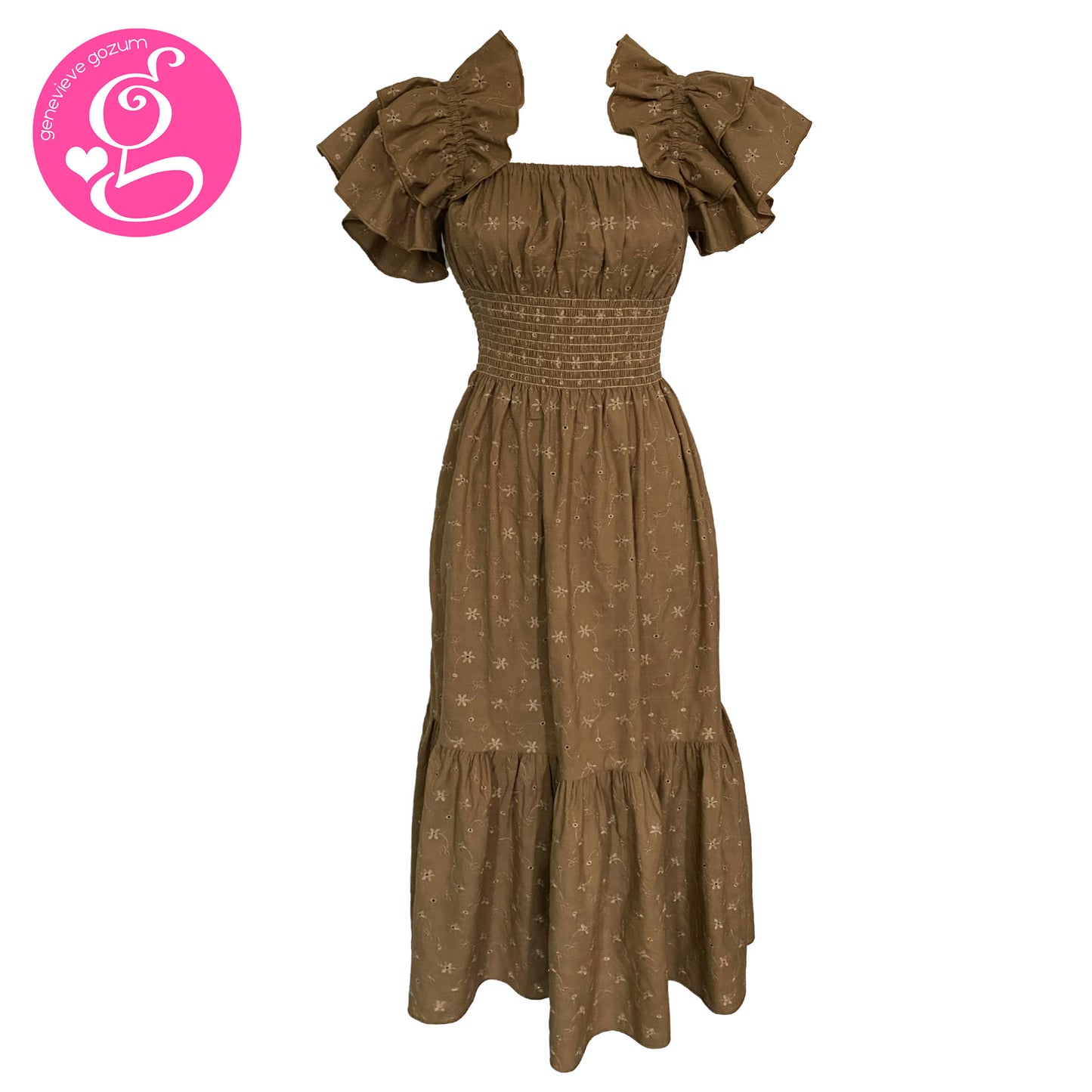 Cotton Eyelet Luna Double Sleeves Ruffles Dress