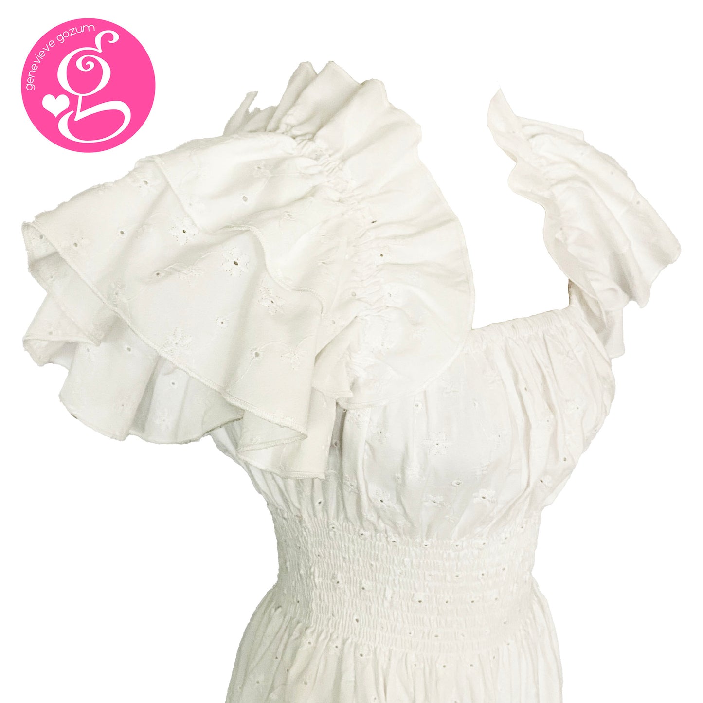 Cotton Eyelet Luna Double Sleeves Ruffles Dress