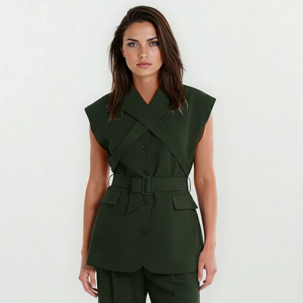 Girl Boss Cross Over Extended Sleeves Long Vest and Pants Set