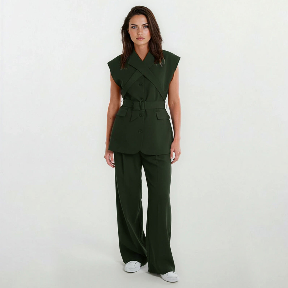 Girl Boss Cross Over Extended Sleeves Long Vest and Pants Set