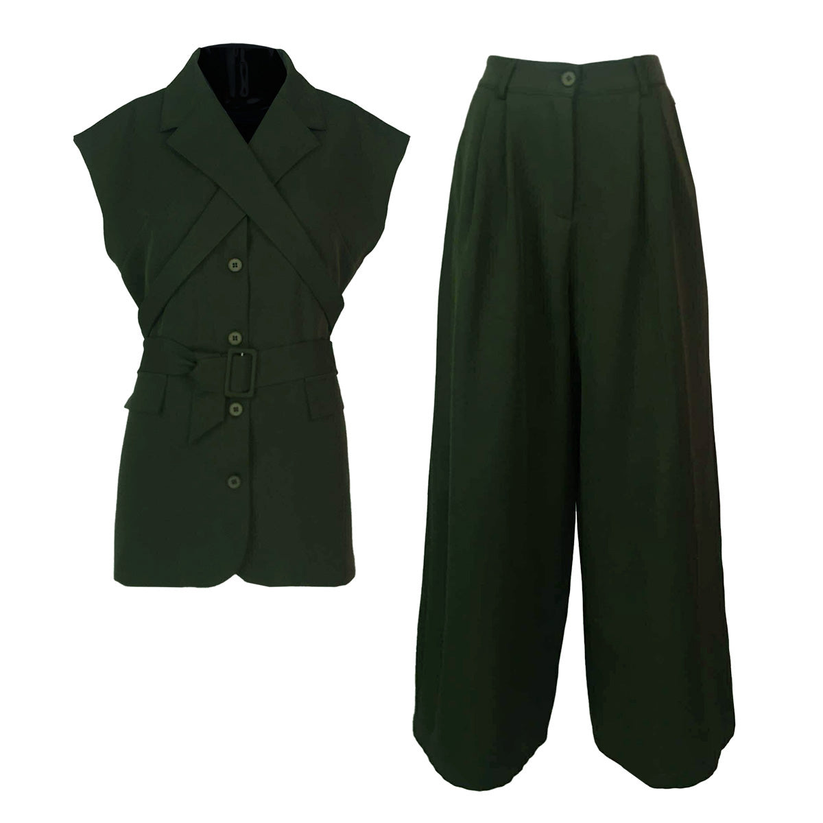 Girl Boss Cross Over Extended Sleeves Long Vest and Pants Set