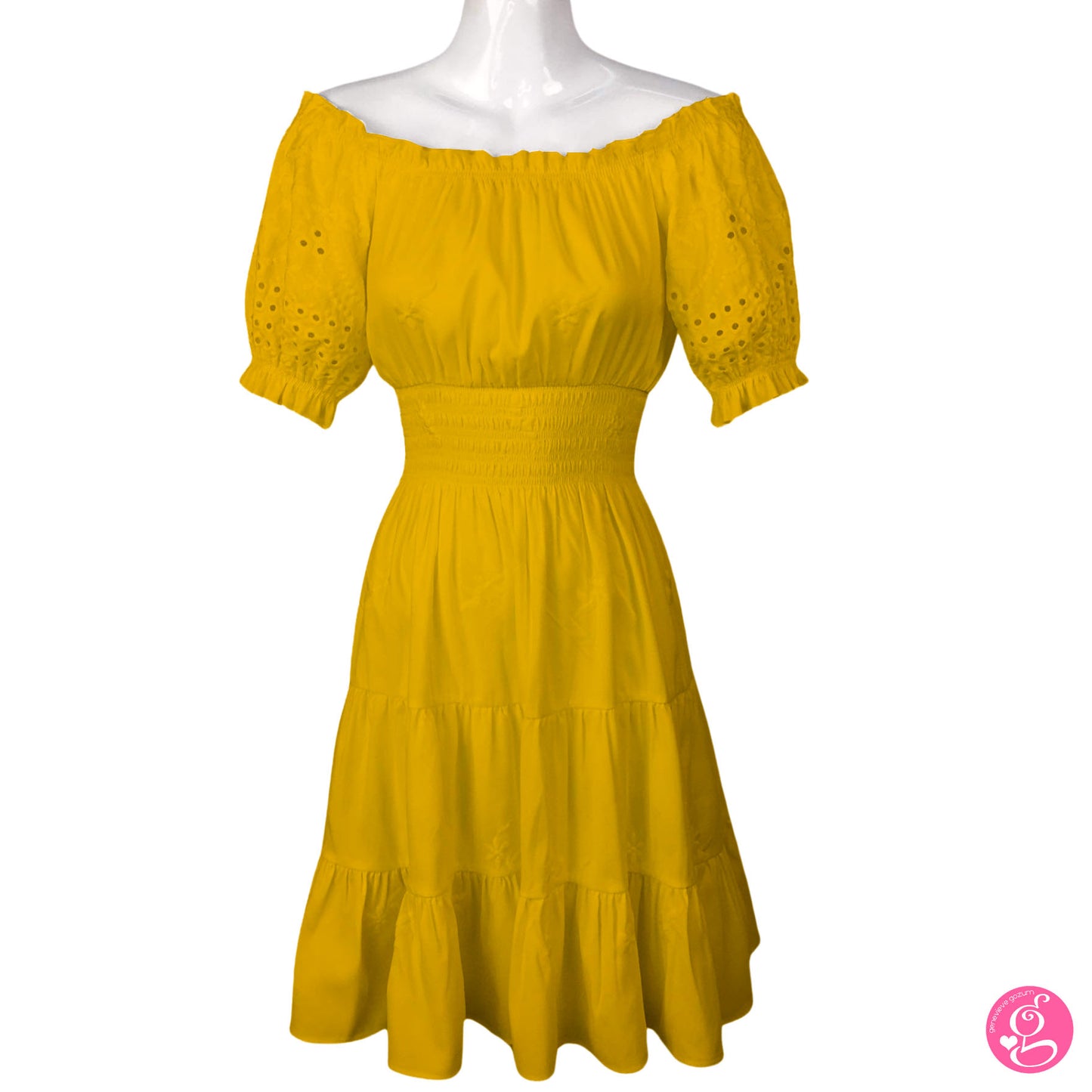 Callado Embroidery Off Shoulder Short Dress
