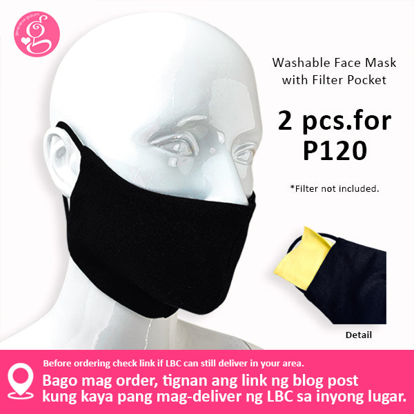Cotton Solid Colors Washable Filter Pocket Face Cloth - Unisex, Comfortable & Reusable - 2 for P60