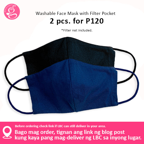 Cotton Solid Colors Washable Filter Pocket Face Cloth - Unisex, Comfortable & Reusable - 2 for P60