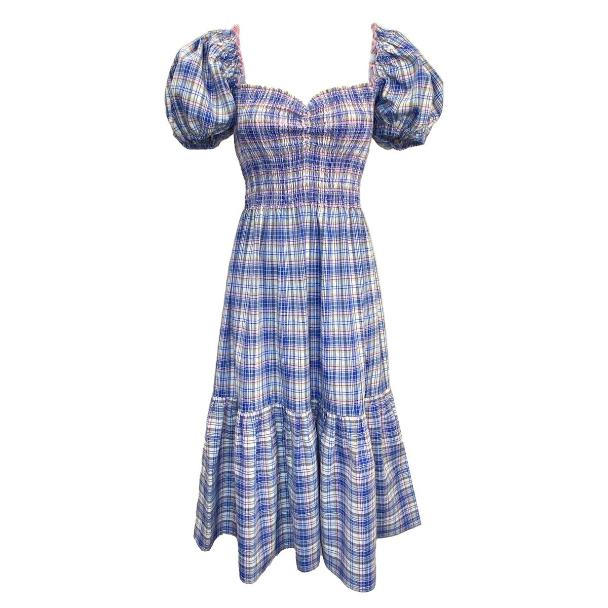 Linen Checkered Sweetheart Midi Dress