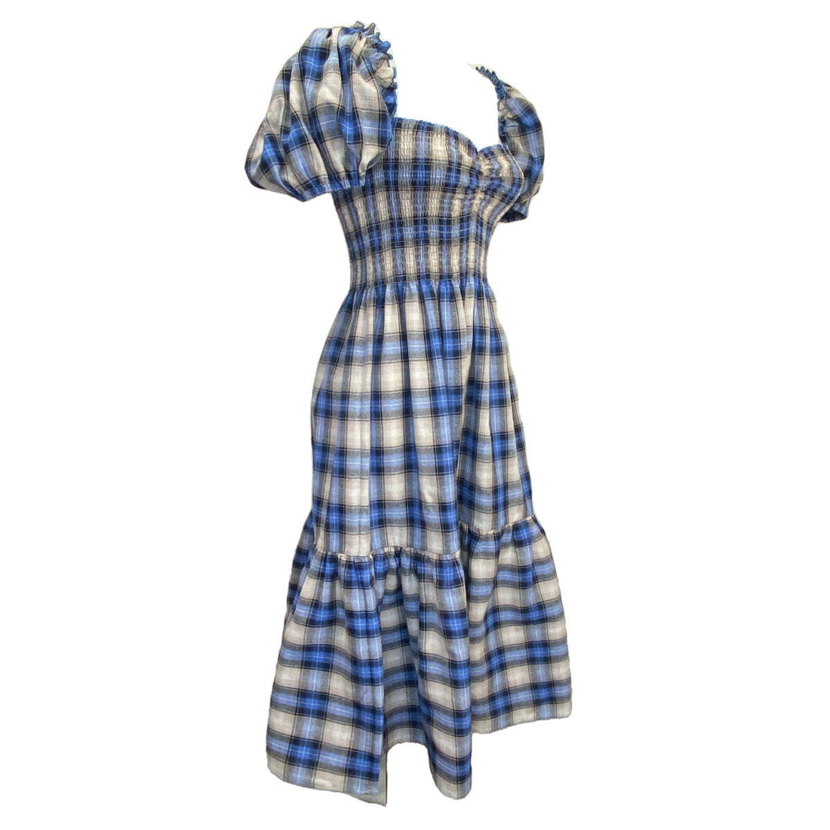 Linen Checkered Sweetheart Midi Dress