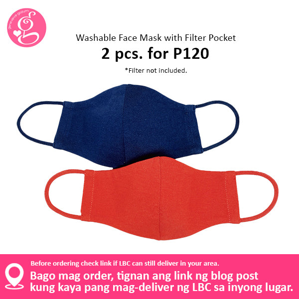 Cotton Solid Colors Washable Filter Pocket Face Cloth - Unisex, Comfortable & Reusable - 2 for P60