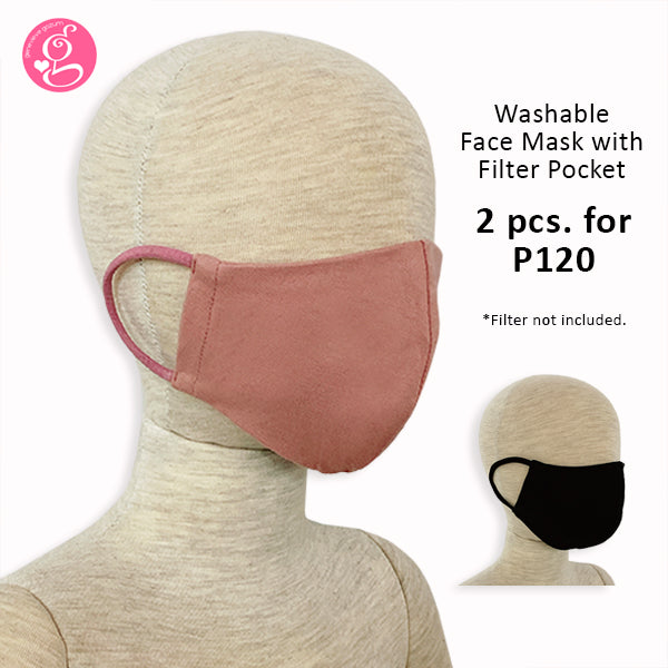 Cotton Solid Colors Washable Filter Pocket Face Cloth - Unisex, Comfortable & Reusable - 2 for P60