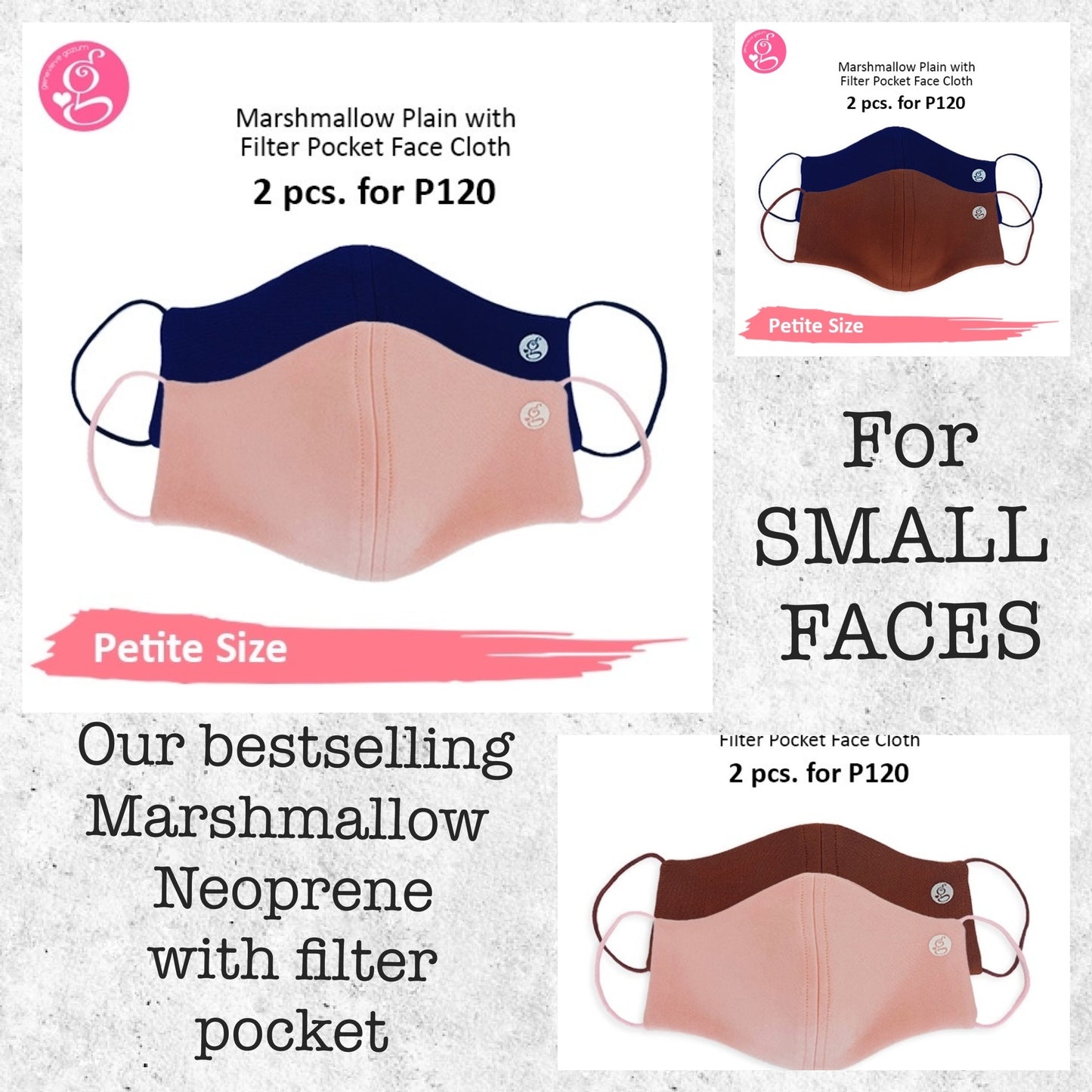 Marshmallow Plain Neoprene With Filter Pocket - Petite or Small Face Size 2 pcs for P60