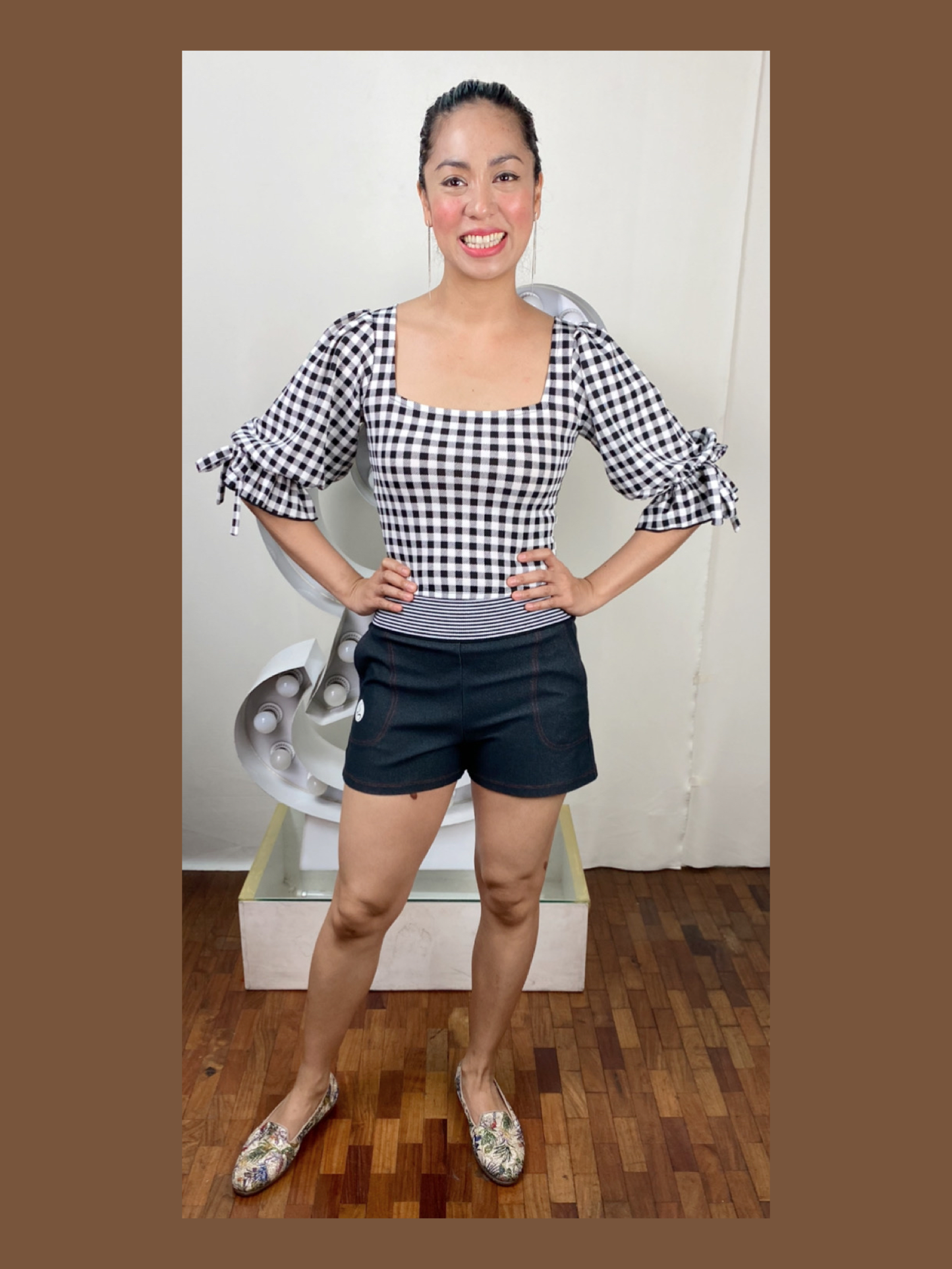Pinstripes Waist Denim Shorts