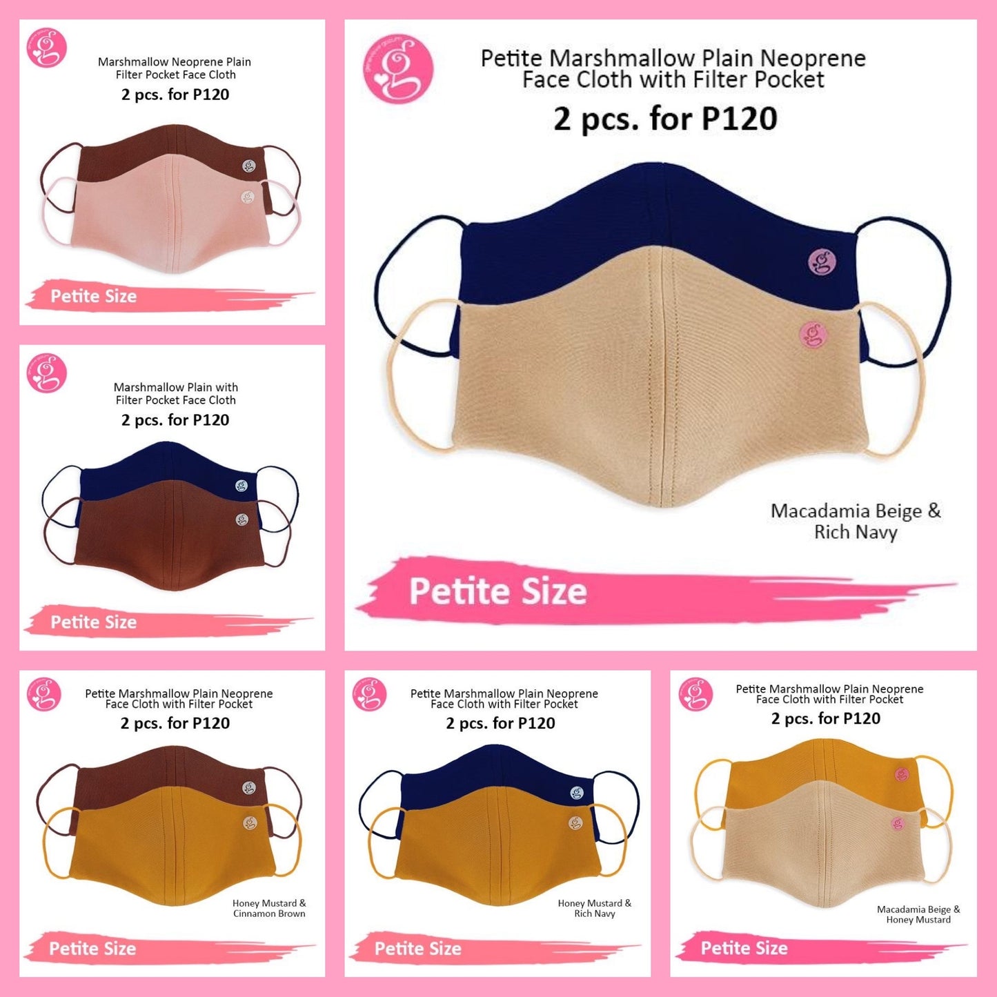 Marshmallow Plain Neoprene With Filter Pocket - Petite or Small Face Size 2 pcs for P60