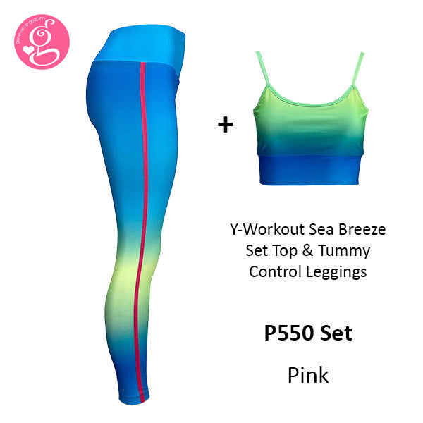 Y Workout Sea Breeze Set (Top and sexy control tummy leggings)