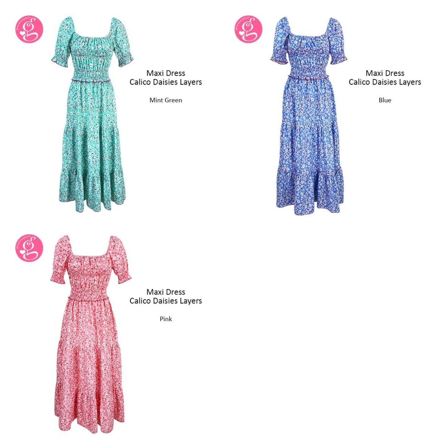 Maxi Dress Calico Daisies Layers