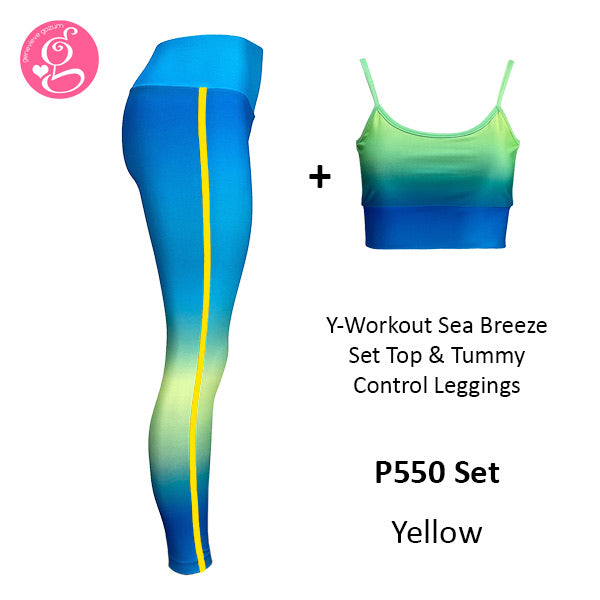 Y Workout Sea Breeze Set (Top and sexy control tummy leggings)