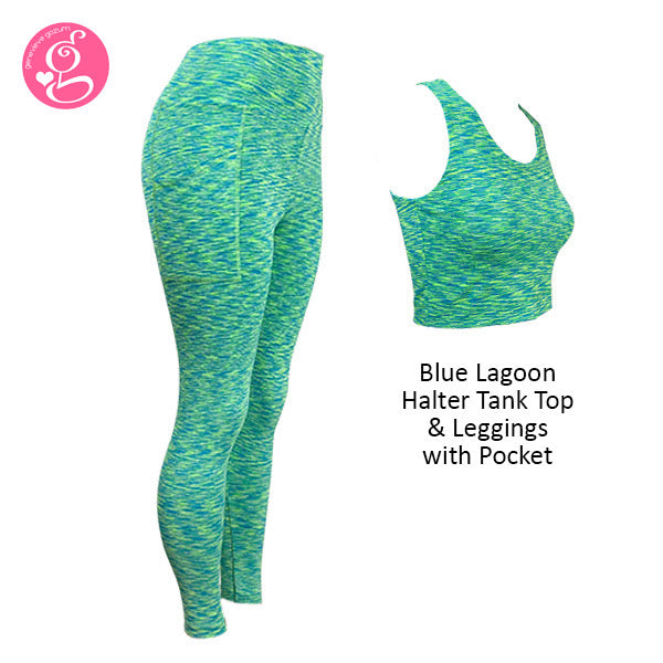 Blue Lagoon Halter Tank with leggings with side pocket