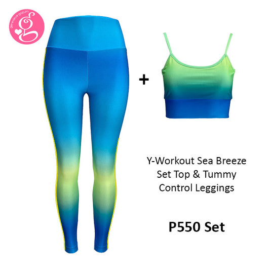 Y Workout Sea Breeze Set (Top and sexy control tummy leggings)